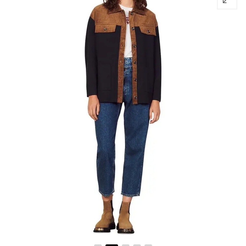 SANDRO Jones Corduroy Trim Cardigan- Navy Blue Shacket- button down jacket